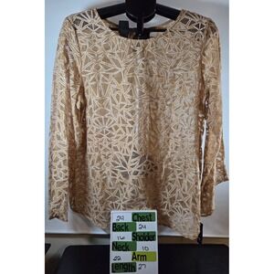 New Directions NWT Tan‎ White Geometric Open weave long sleeve crew neck top XL